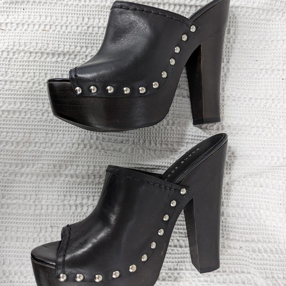 NWOT! BLAKE SCOTT! BLACK LEATHER SILVER STUDDED PLATFORM CLOGS! SZ 7.5M - Picture 5 of 8